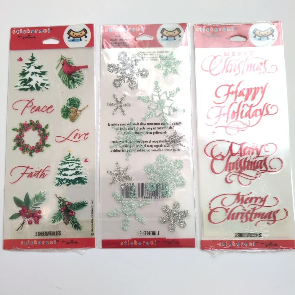 Hallmark Stickeroni Christmas Stickers Glitter Snowflakes Happy Holidays Tree